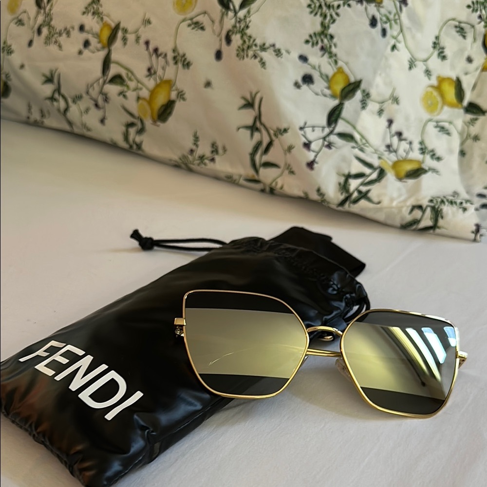 Fendi Gold Geometric Sunglasses with Mirrored Lenses